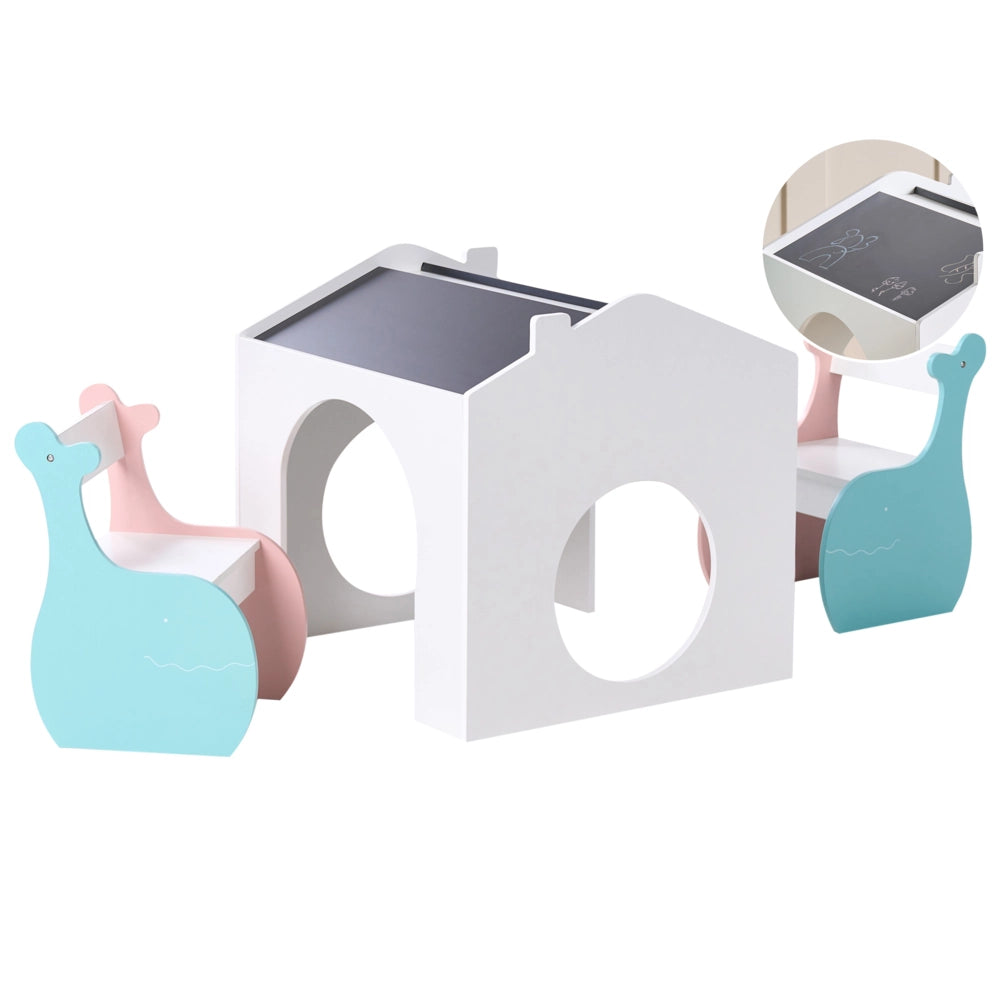 Set da tavolo per bambini a 2 posti con sedie Tavolo multicolore in MDF con lavagna da tavolo Camera dei bambini