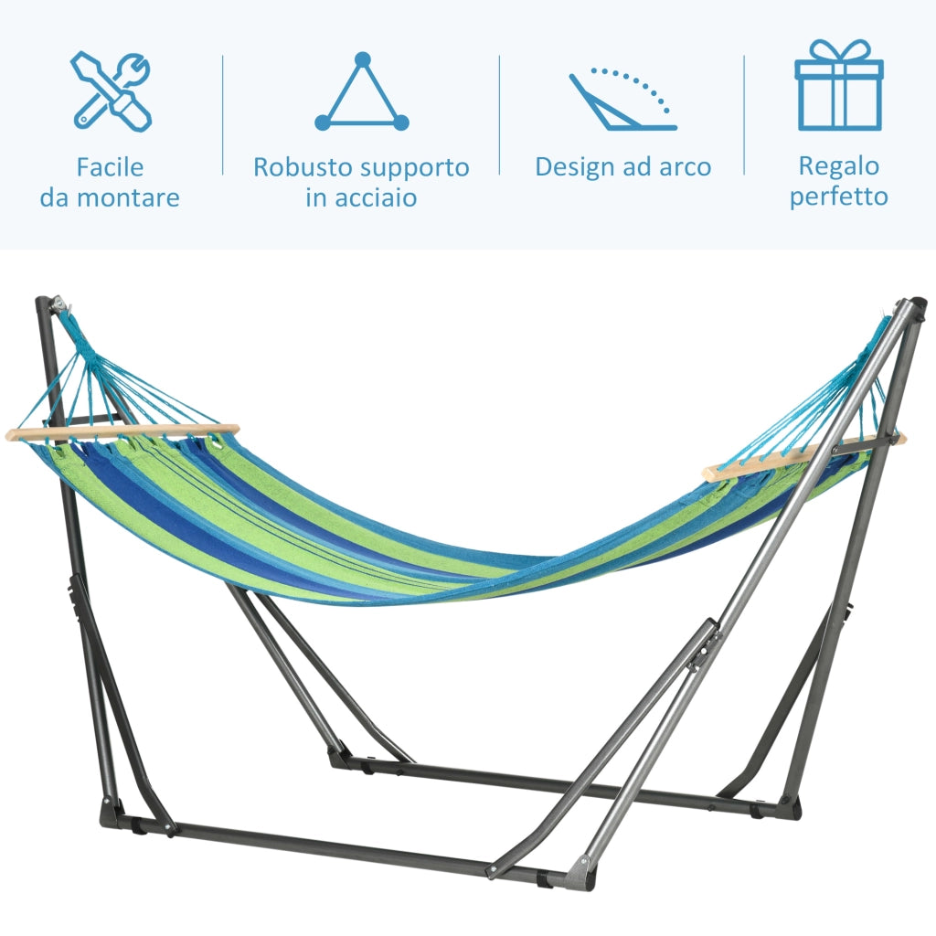 Amaca Autoportante Pieghevole con Supporto ¨C Xylo ¨C Cotone e Acciaio 270x100x94cm