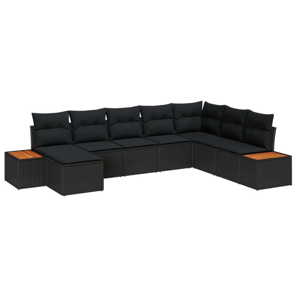 Set Divano da Giardino con cuscino 8 pcs Nero Poly Rattan 3348144