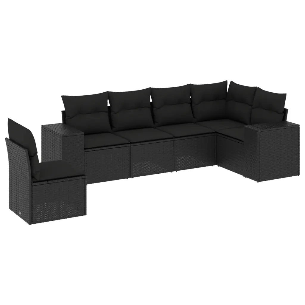 Set Divano da Giardino 6 pz con Cuscini Nero in Polyrattan 3254962