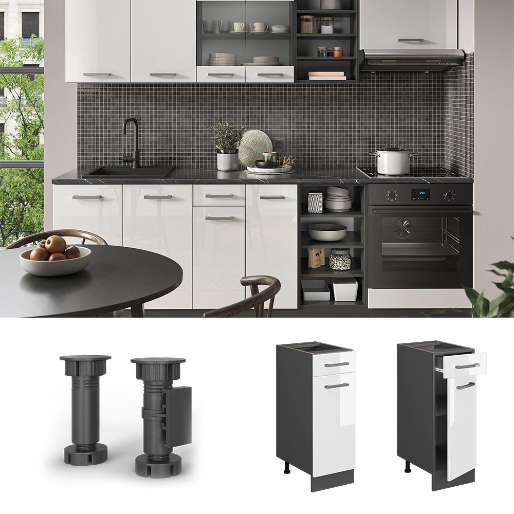 Mobiletto base per cucina R-Line Bianco lucido/Antracite 30 cm PL Marmo Vicco