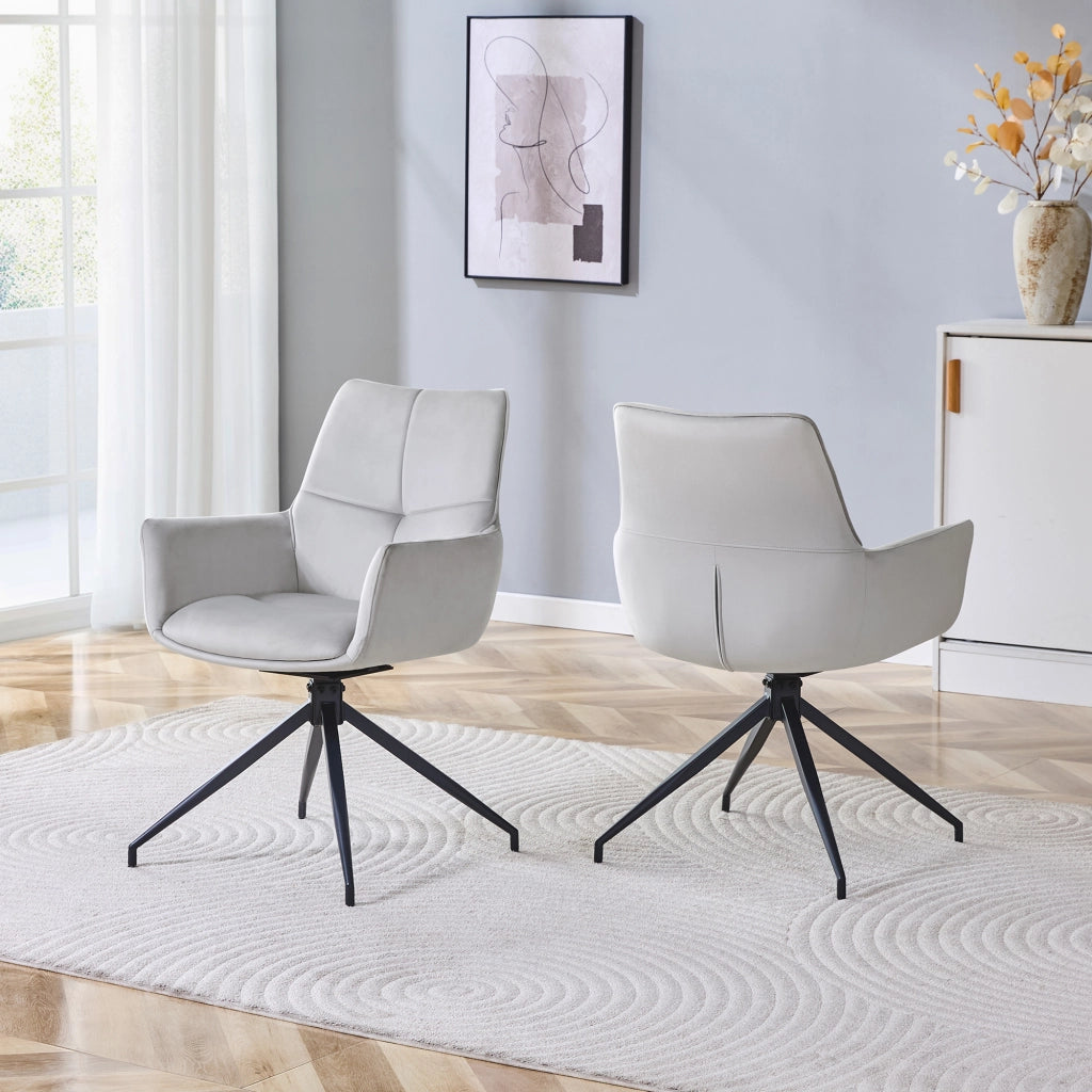 Sedia girevole a 360 gradi in tessuto grigio chiaro e metallo nero con braccioli 71 × 57,5 × 52,5 cm