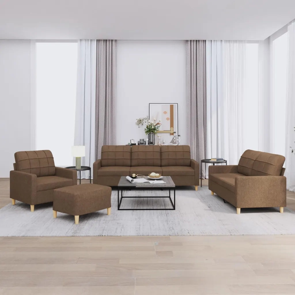 Set di Divani 4 pz con Cuscini Marrone in Tessuto