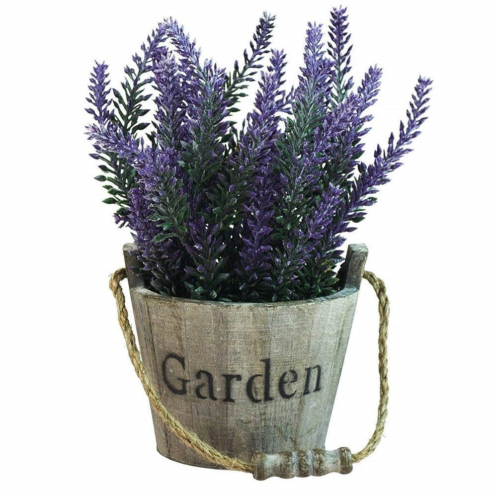 Trade Shop - Vaso Legno Scritta Garden Fiori Lavanda Artificiali Piantina Decorazione Casa Appendere -