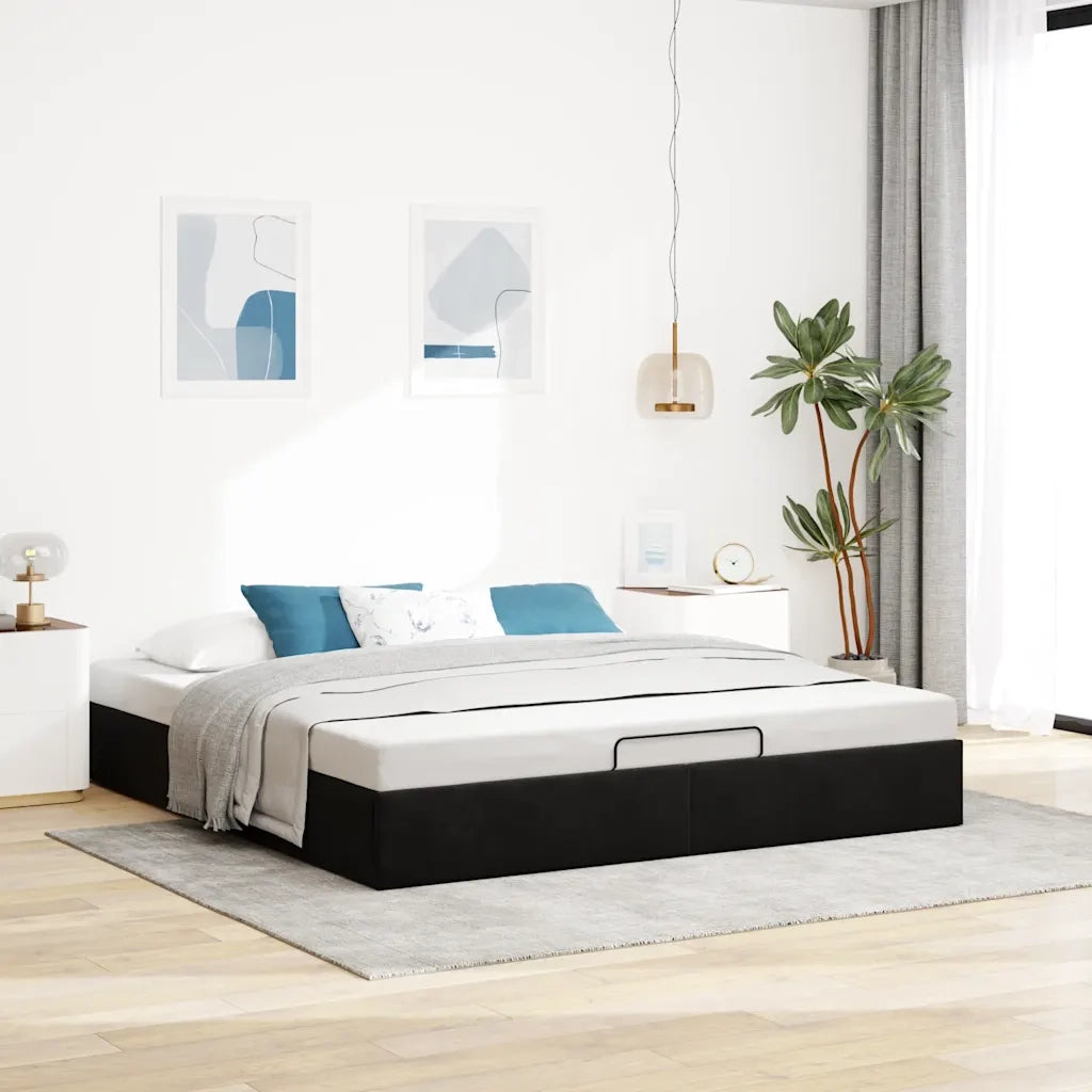 Struttura Letto Pouf senza Materasso Nero 160x200 cm in Velluto 3310975