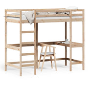 Letto singolo | Letto per adulti | Letto Soppalco con Scrivania 90x200 cm Legno Massello Pino