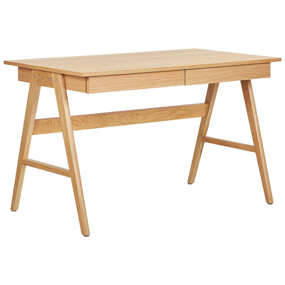 Scrivania per home office in legno chiaro 120 x 70 cm Postazione di lavdorato con 2 cassetti