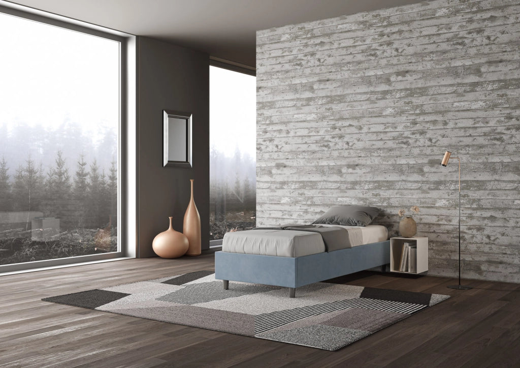 BS COM Letto singolo con rete imbottito 80x190 microfibra azzurro