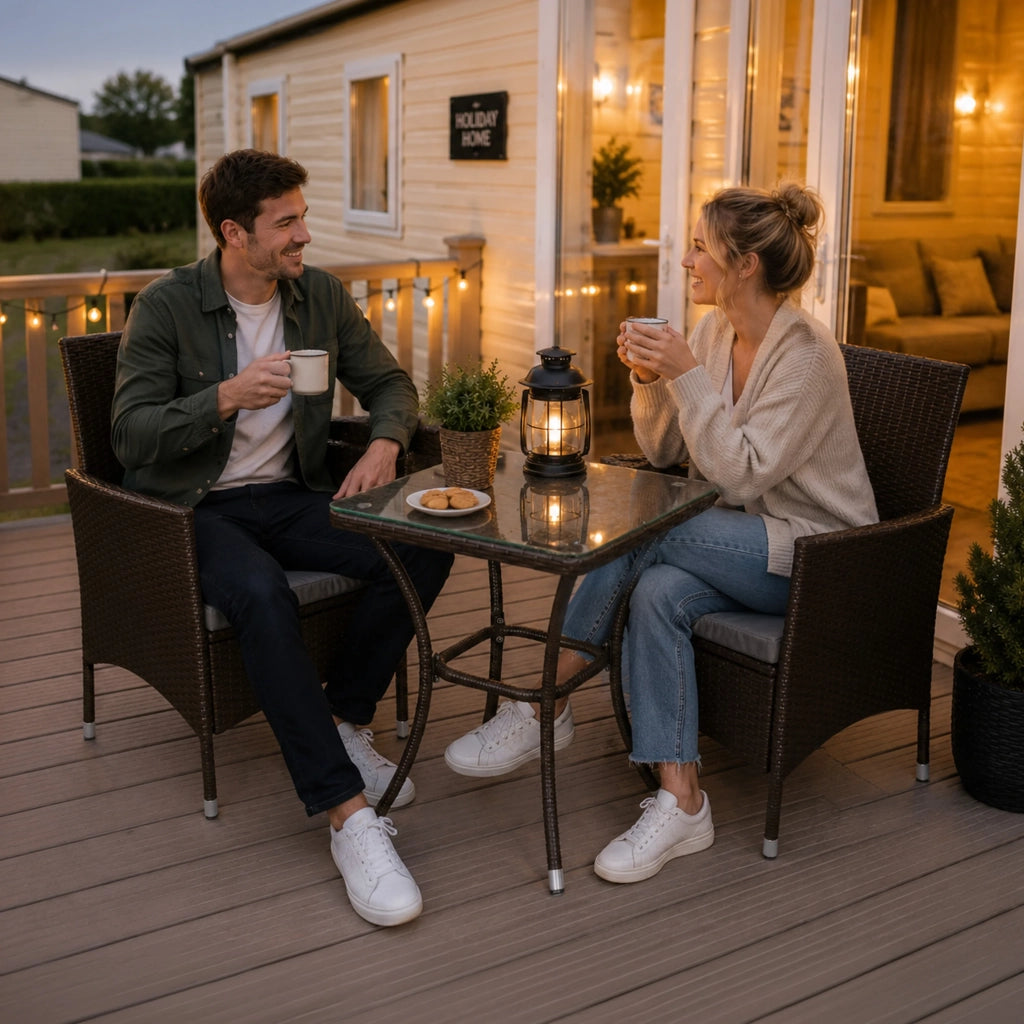 Set Salottino Bistro da Giardino 2 Sedie e Tavolo in Poly Rattan Vimini Marrone