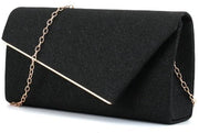 Borsa da sera per donna, borsa a tracolla con pailletti luccicanti, chiusura con cerniera e catena rimovibile, borsa elegante a forma di busta, piccola borsa per spalla, borse da cerimonia per matrimoni e feste. (Nero)
