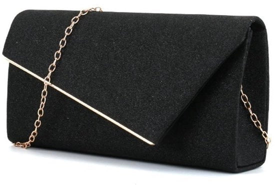 Borsa da sera per donna, borsa a tracolla con pailletti luccicanti, chiusura con cerniera e catena rimovibile, borsa elegante a forma di busta, piccola borsa per spalla, borse da cerimonia per matrimoni e feste. (Nero)