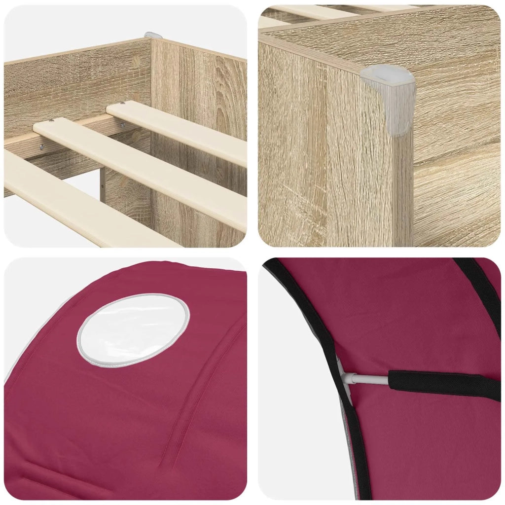 Letto con Tunnel 3 pz Rovere Sonoma e Rosso 3423555