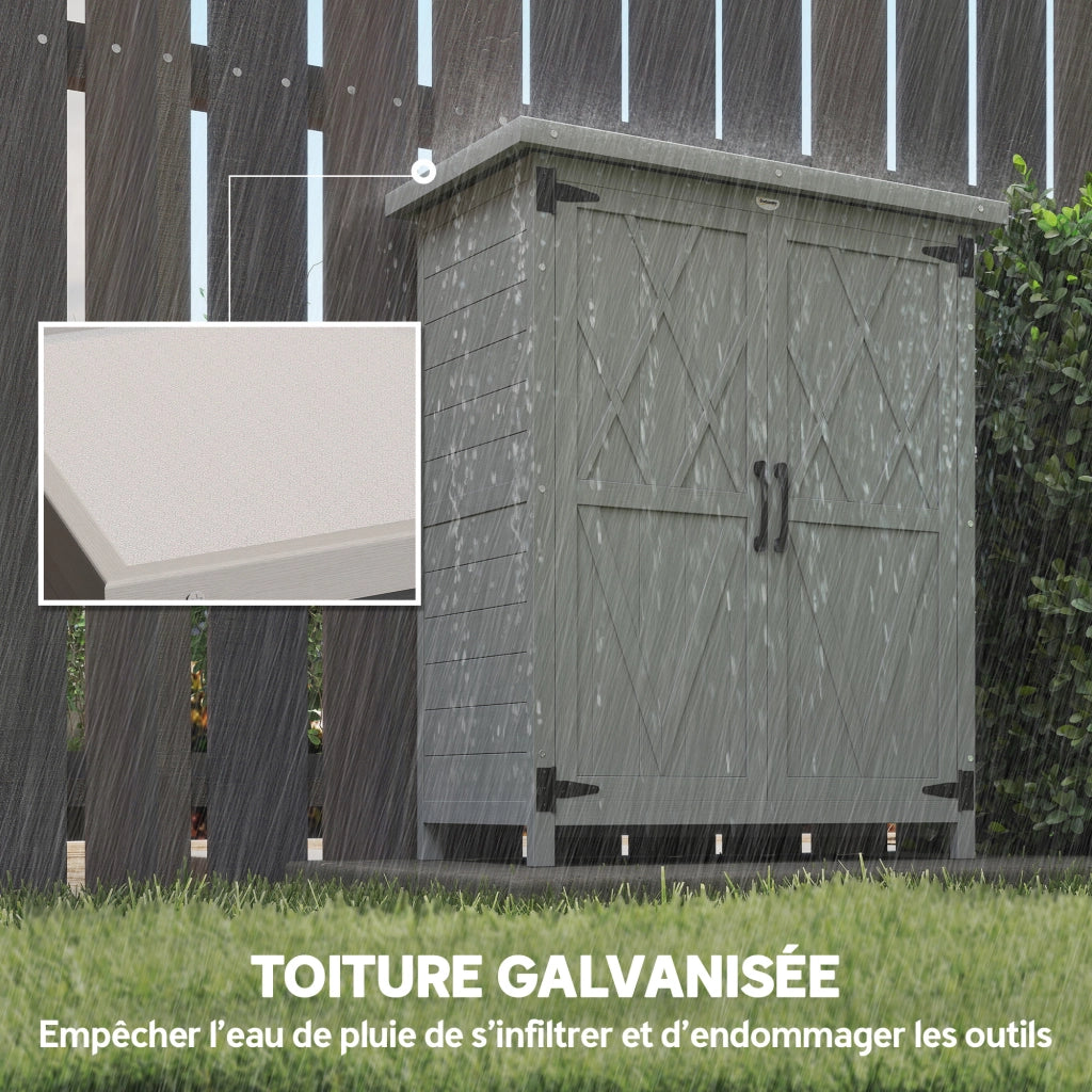 Armadio da giardino 3 ripiani 2 ante ¨C Xylo ¨C legno massello grigio 75x40x90 cm