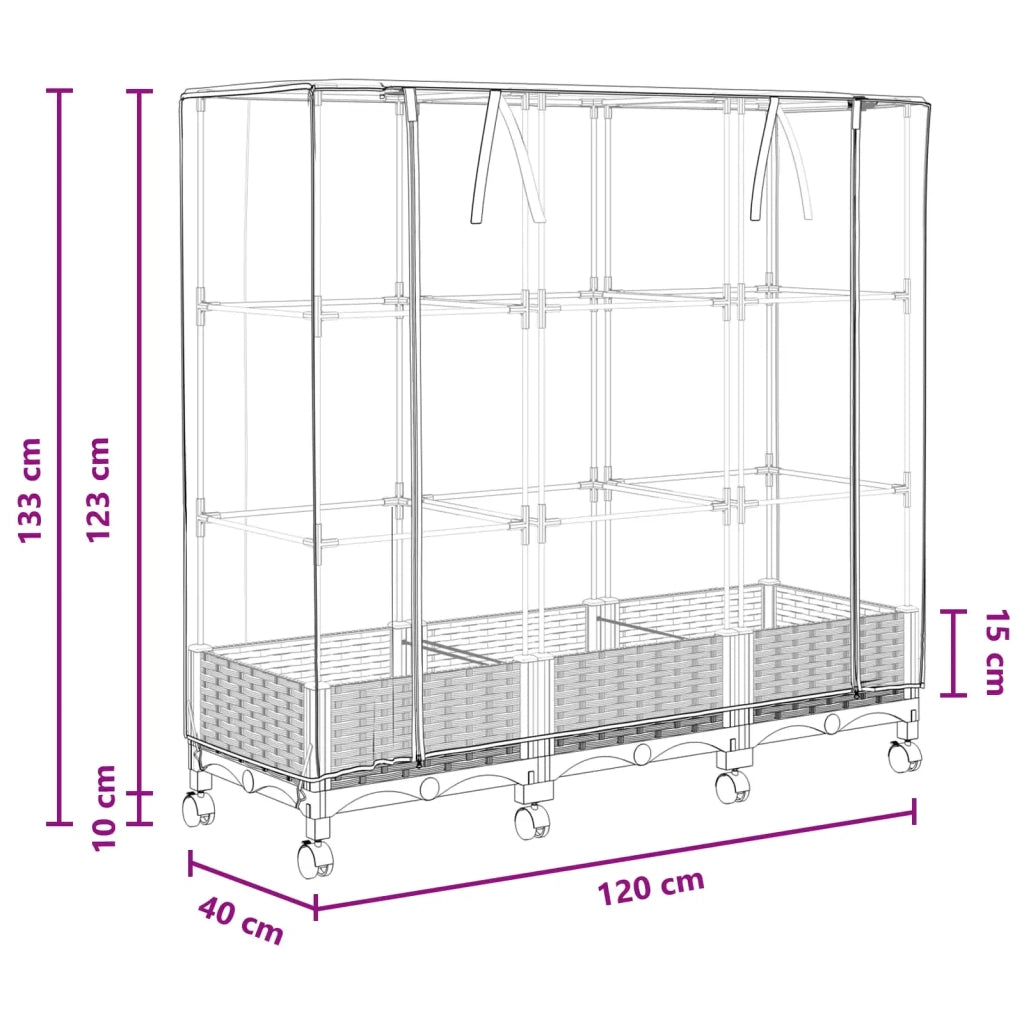 Vaso da Giardino con Copertura per Serra e Ruote 3 pz PP 3423063