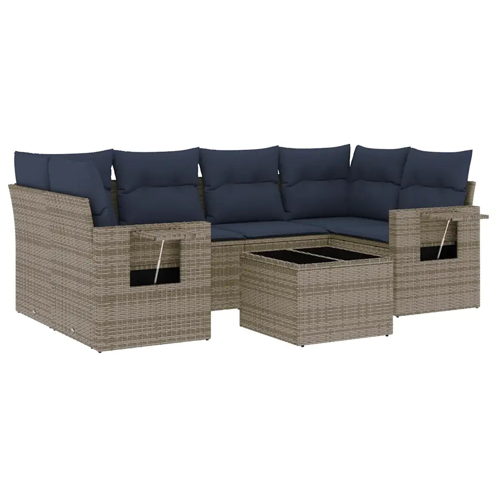 Set Divani da Giardino 7 pz con Cuscini Grigio in Polyrattan 3219920