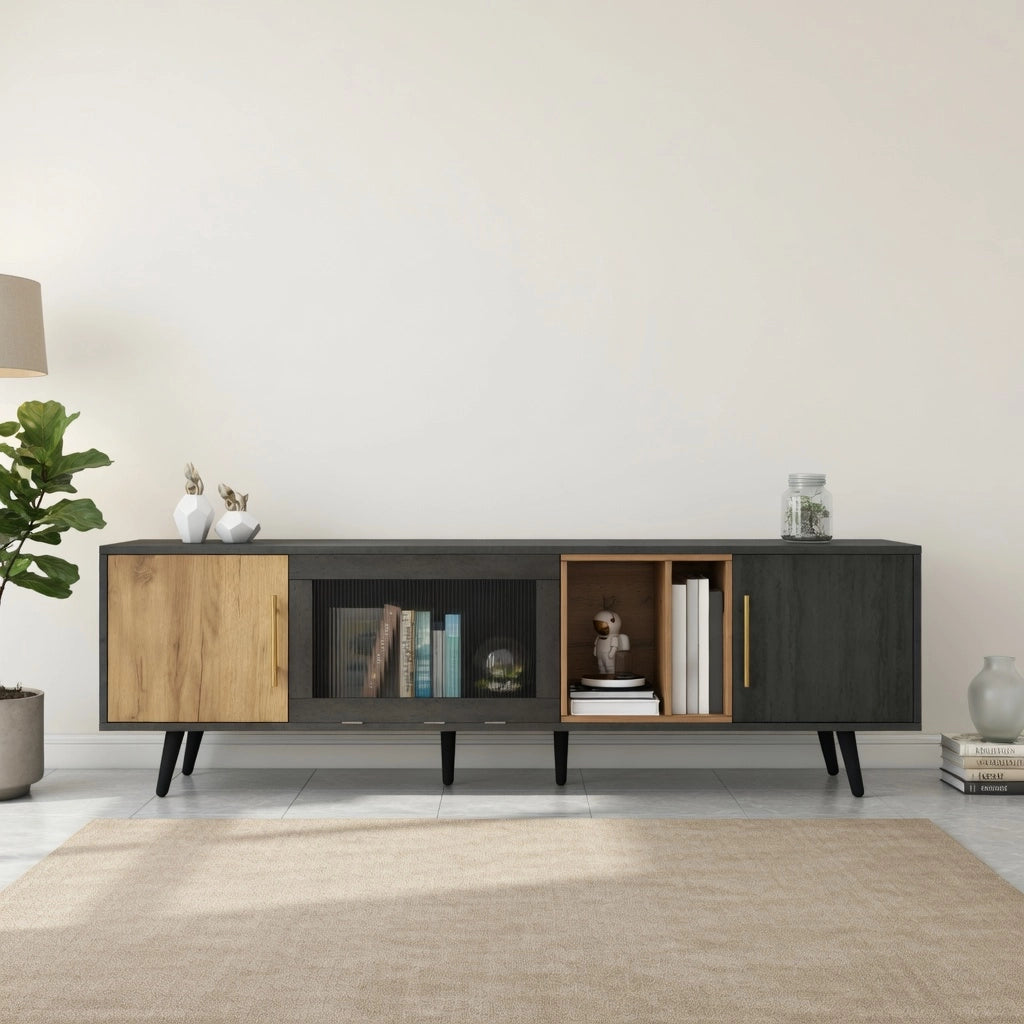 Cassettiera per TV grigia in MDF lunghezza 200 cm