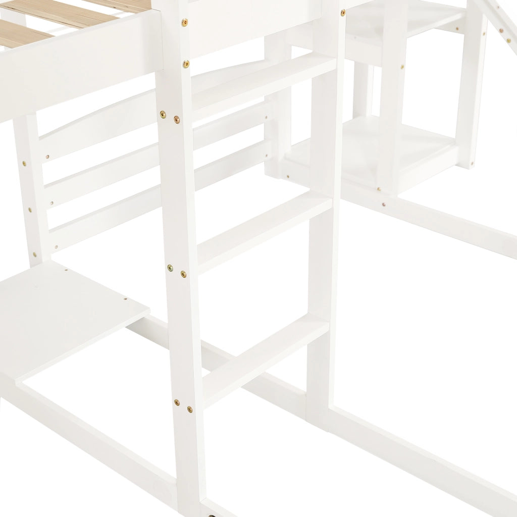 LETTO A CASTELLO CON SCIVOLO E SCALA 90x200 cm BIANCO 3 POSTI
