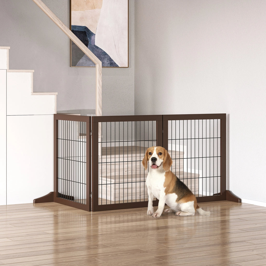 Cancello/barriera per cani in legno di pino, autoportante, marrone, 185x36x71 cm