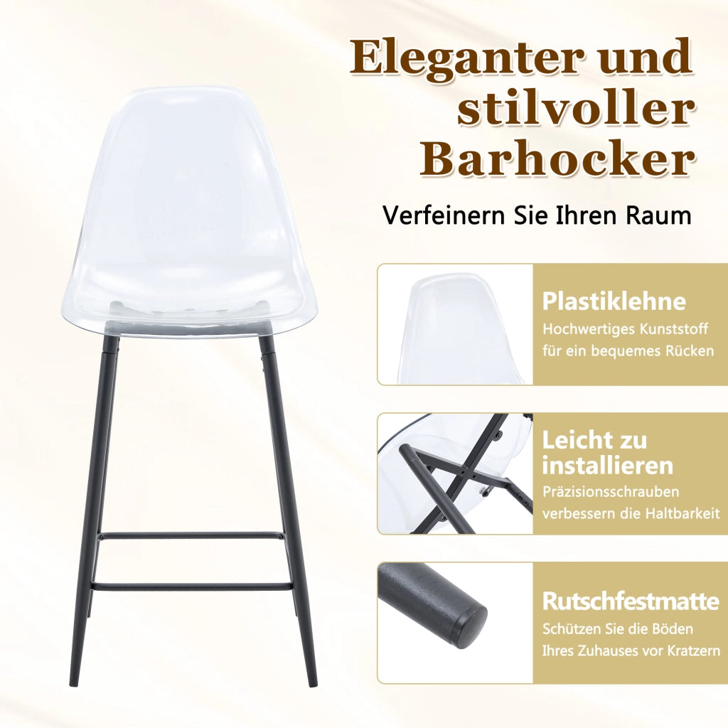 Set di 4 sgabelli da bar trasparenti con struttura in metallo argento/oro/nero, sedie dal design moderno per cucina, bar o sala da pranzo (solo sedie,