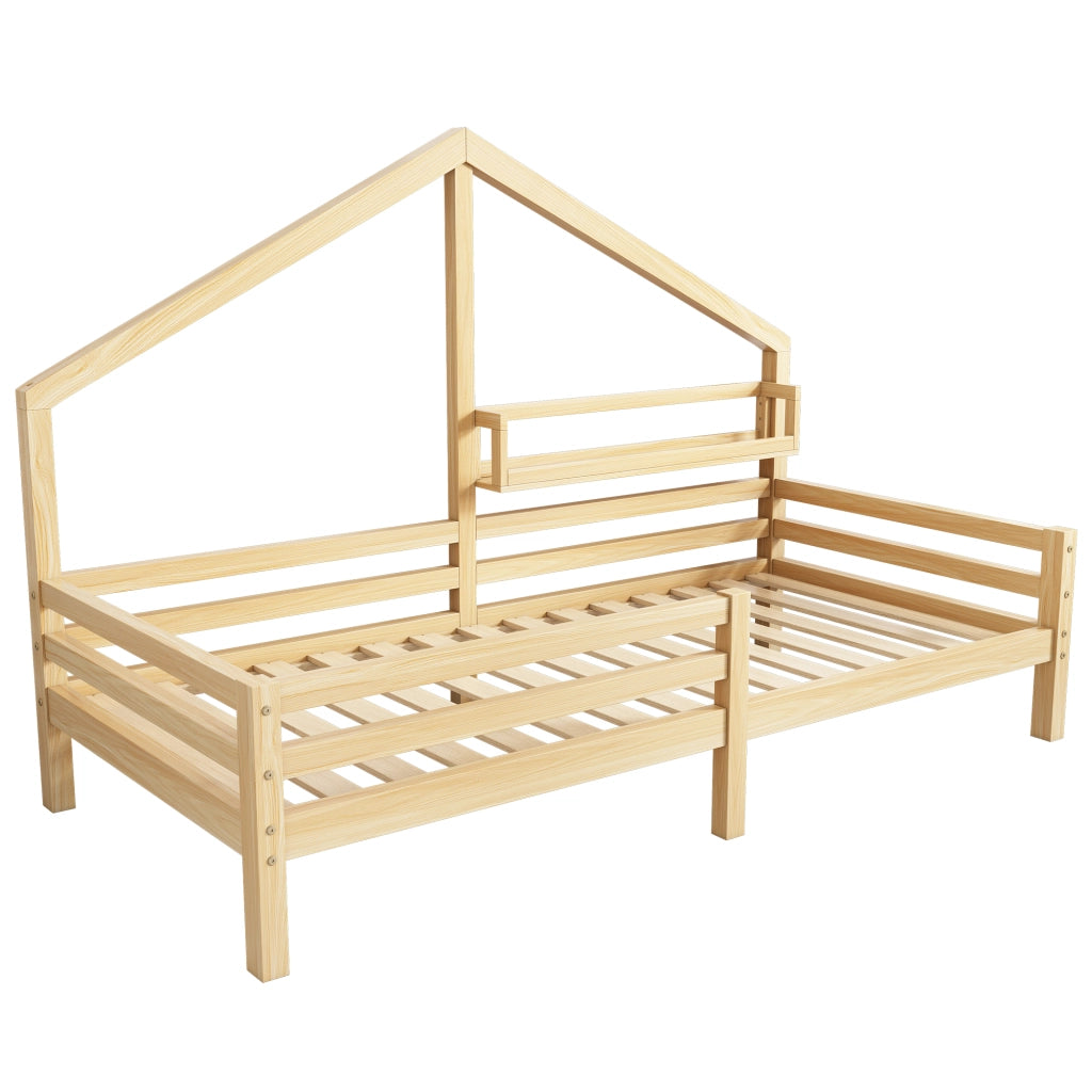 Letto Casetta Bambini con Ripiano 90x200 ¨C MINIMAL ¨C Legno Naturale