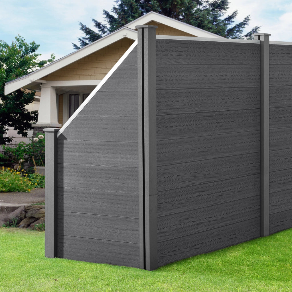 Recinzione in WPC per Giardino Staccionata da Elementi Inclinato e Rettangolari 183x799 cm Grigio NEU.HOLZ