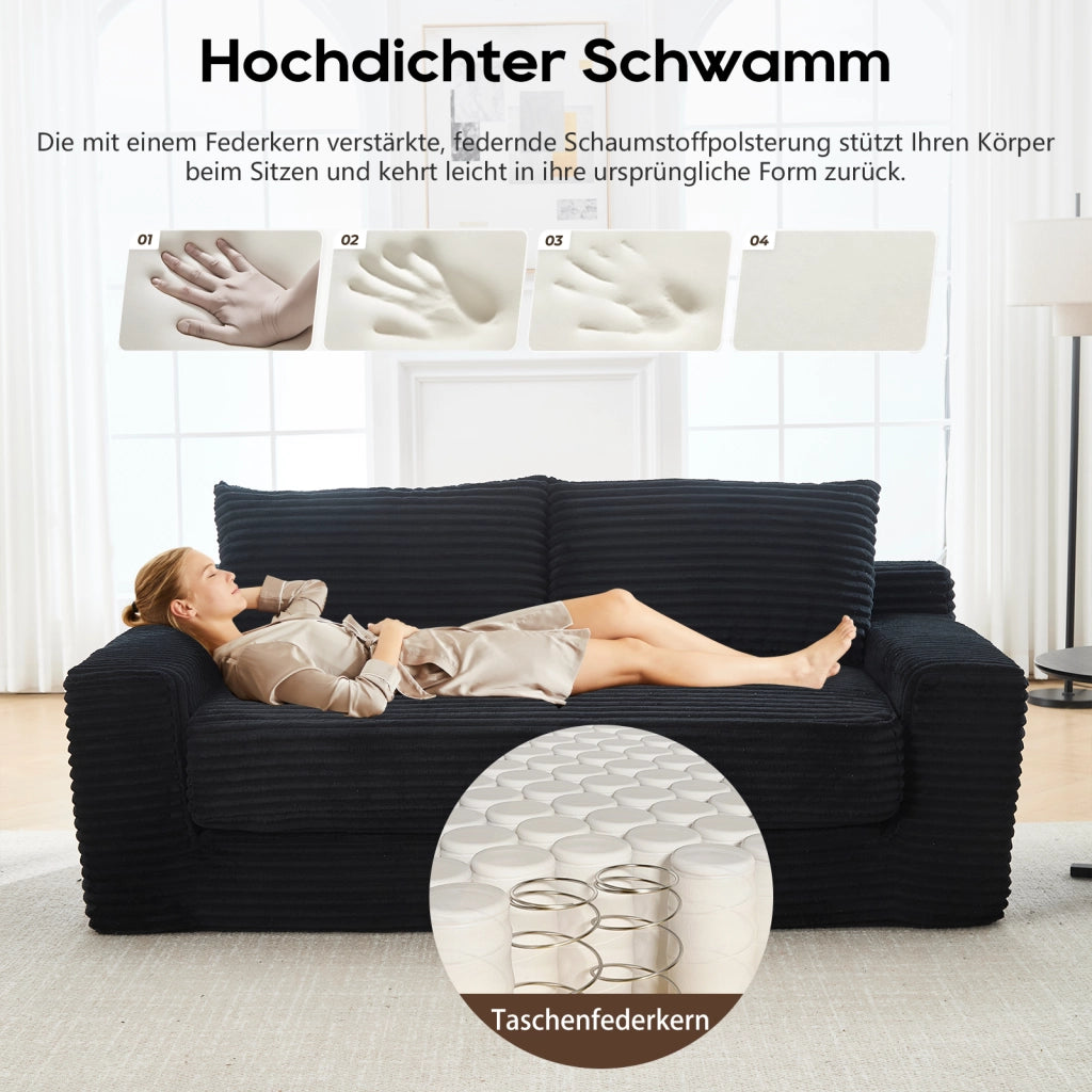 Divano 2 Posti in Tessuto a Coste ¨C MINIMAL ¨C Compatto, Memory Foam, Grigio
