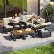 Set Divano da Giardino Reclinabile con Cuscini ¨C Xylo ¨C Polyrattan, Beige