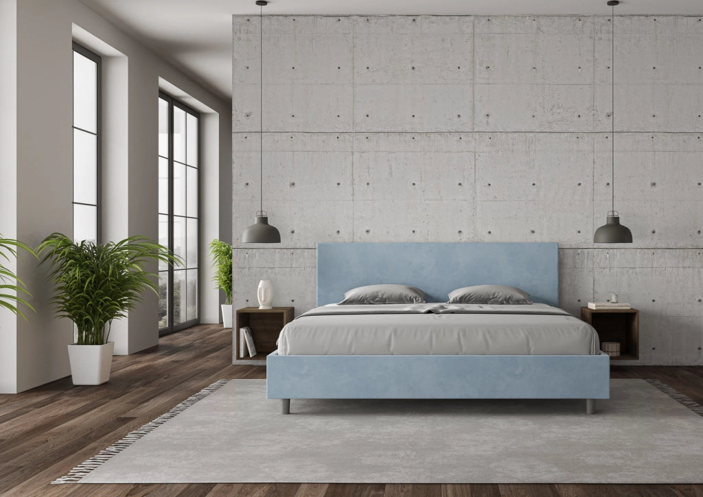 BS COM Letto contenitore imbottito 180x200 microfibra azzurro