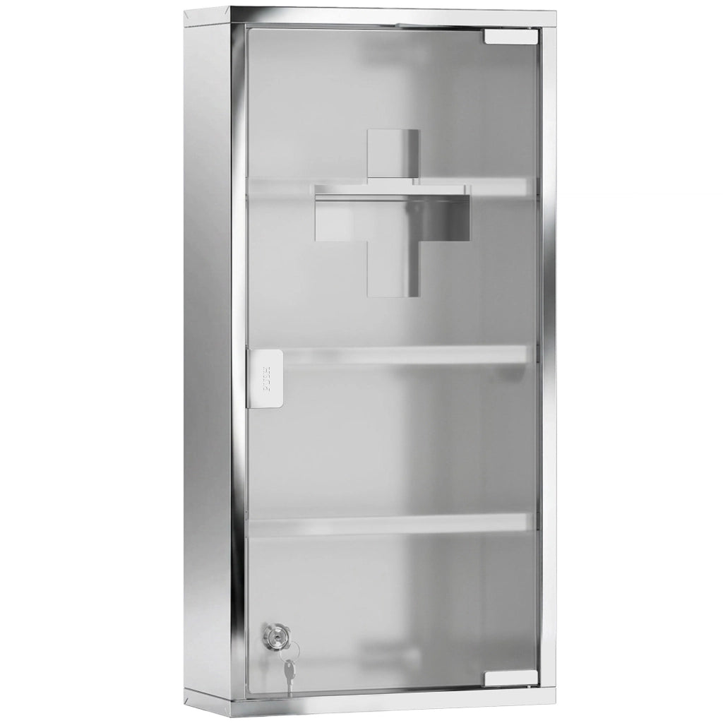 Armadietto Medicinale Cassetta Porta Medicina a Quattro Ripiani in Acciaio Inox 30 x 12 x 60cm