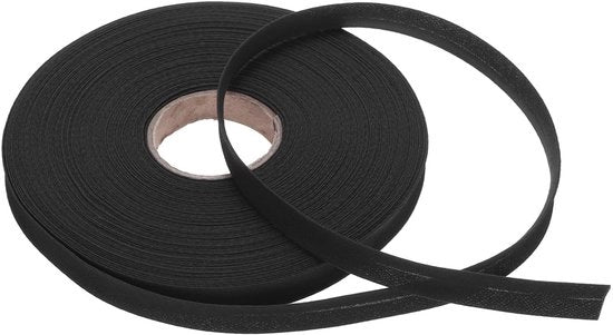 Biaisband in Tessuto di Cotone - 25 Metri - Adatto per Naia e Quilting - 1/2 Pollici - Bianco e Nero