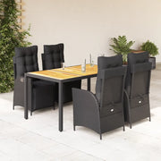 Set da Pranzo da Giardino 5 pz Nero con Cuscini in Polyrattan