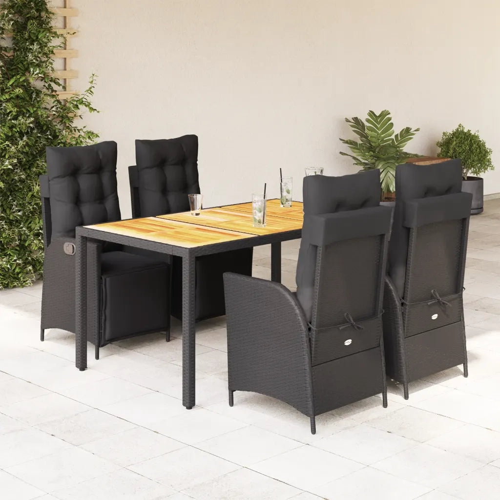 Set da Pranzo da Giardino 5 pz Nero con Cuscini in Polyrattan