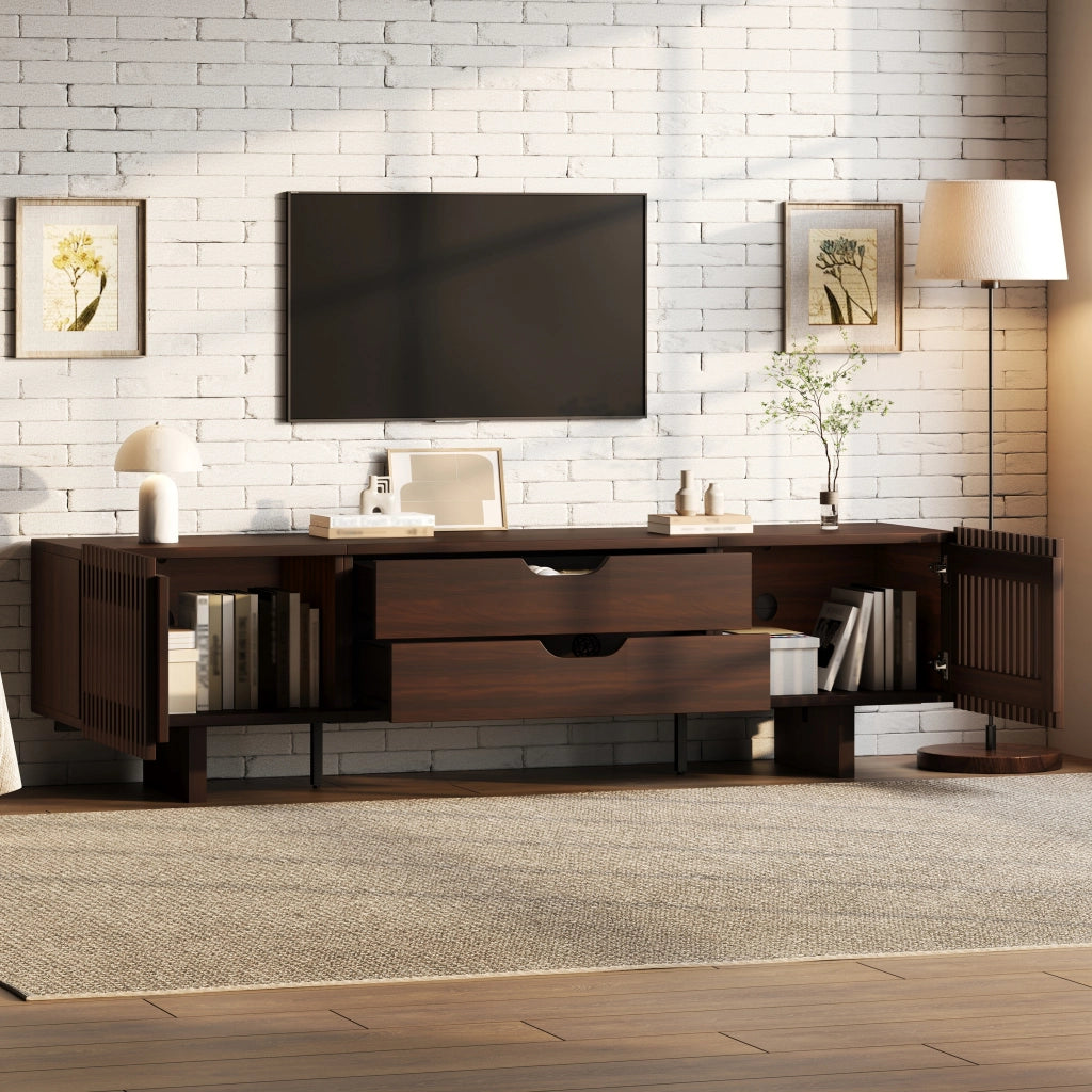 Mobile TV- noce scuro- 2 cassetti- ante uniche- 180x40x45 cm- per TV 75"