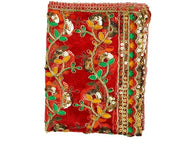Mat Aasan decorativo Chunari (dimensioni: 81 cm x 30 cm) telo a rete Chunari Aasan mat per decorazione di festival culturale indiano (rosso)