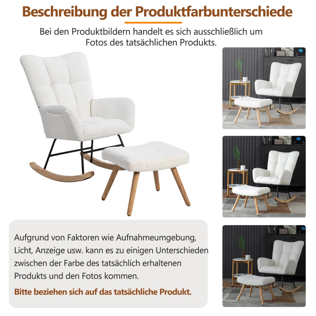 SEDIA A DONDOLO 92 cm Bianco Bouclé con pouf