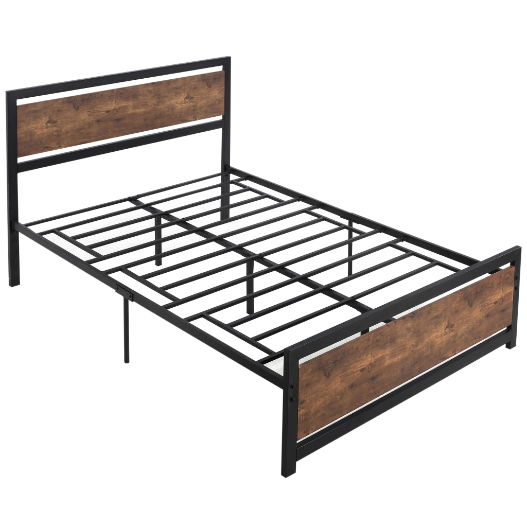 Letto matrimoniale in metallo con testiera e rete a doghe ¨C Xylo ¨C 140x190 cm effetto legno scuro