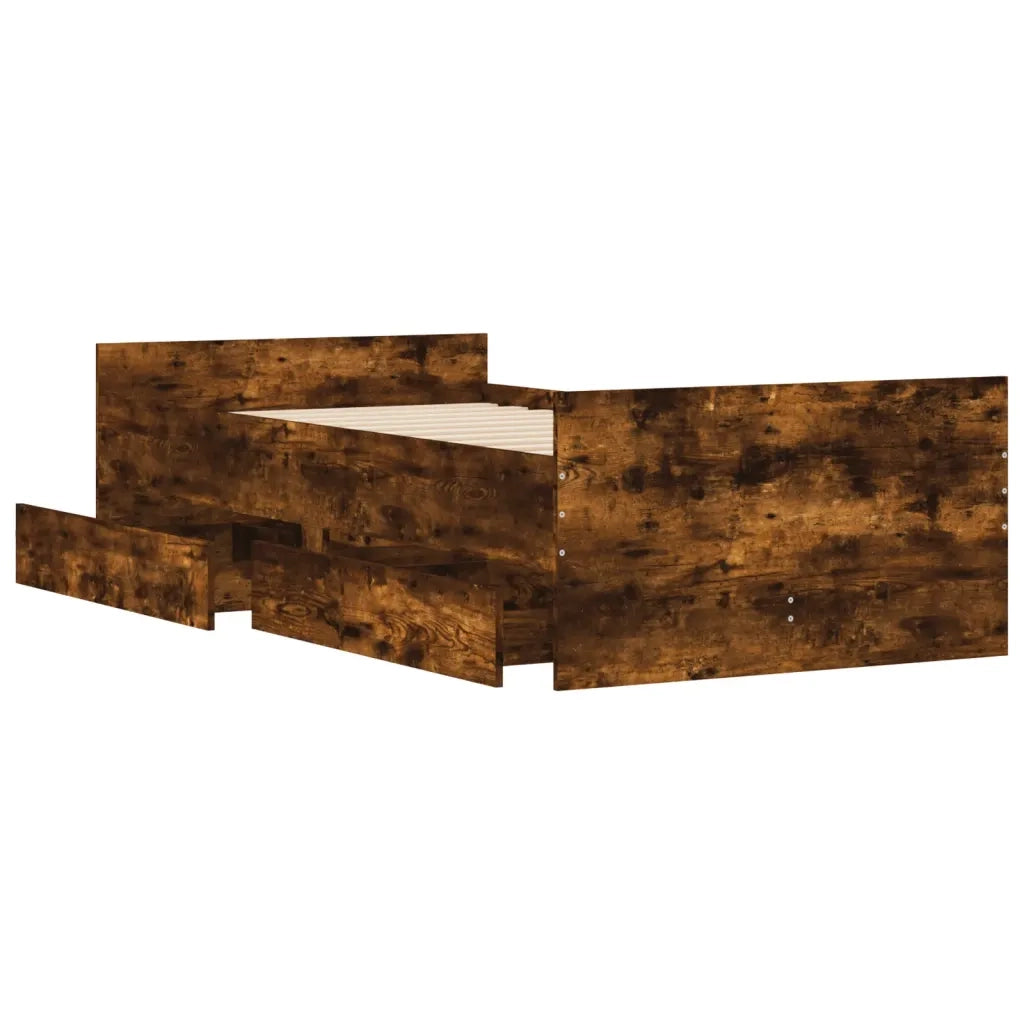 Letto singolo | Letto per adulti | Giroletto con Cassetti Rovere Fumo 100x200 cm