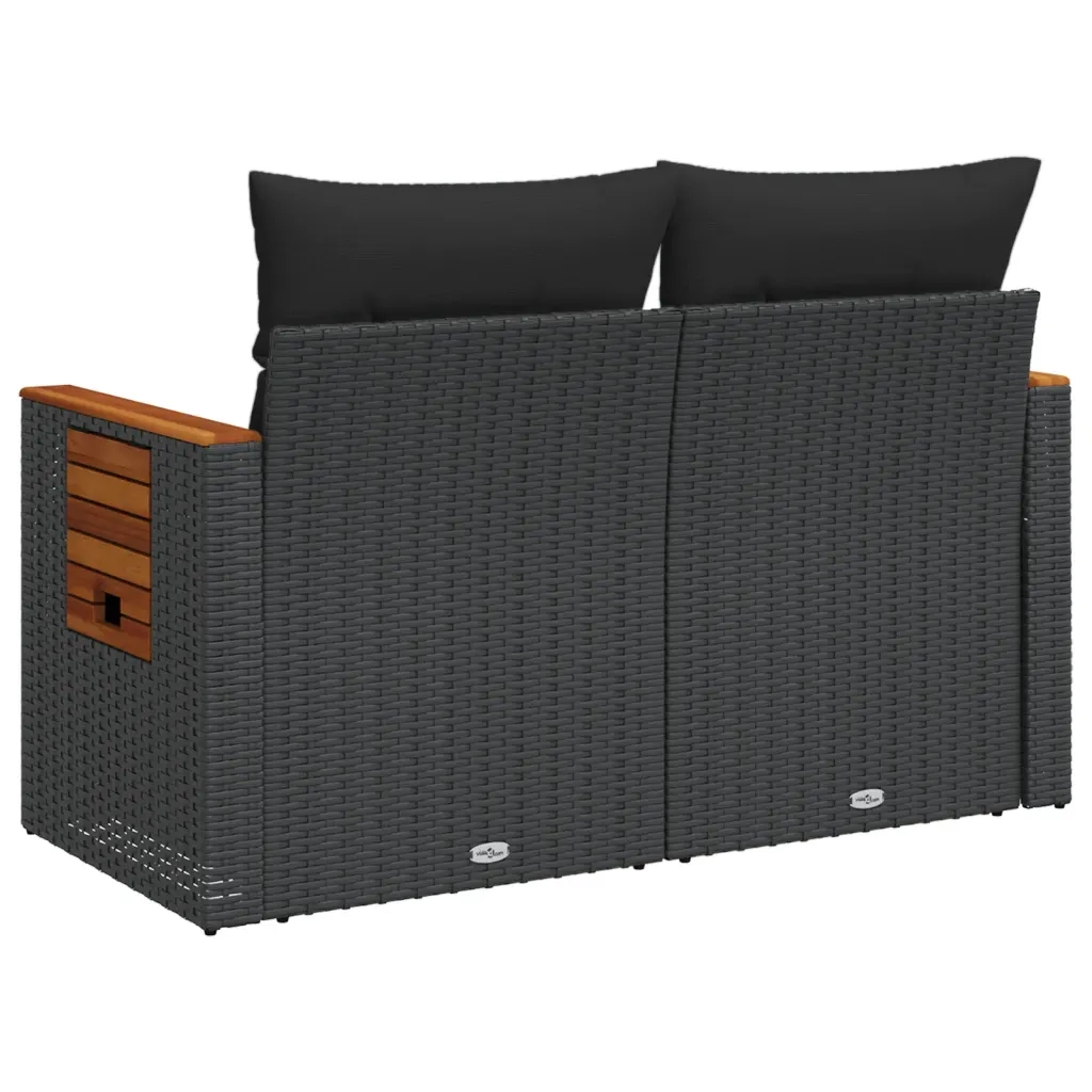 Divano da Giardino con Cuscini a 2 Posti Nero in Polyrattan 365994