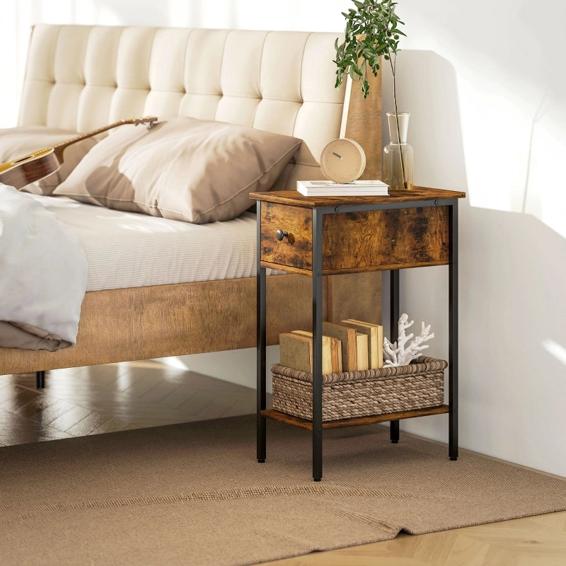Tavolino da salotto con 1 cassetto e 1 vano aperto; gambe in metallo; per soggiorno e camera da letto; 25×39.8×58.2 cm