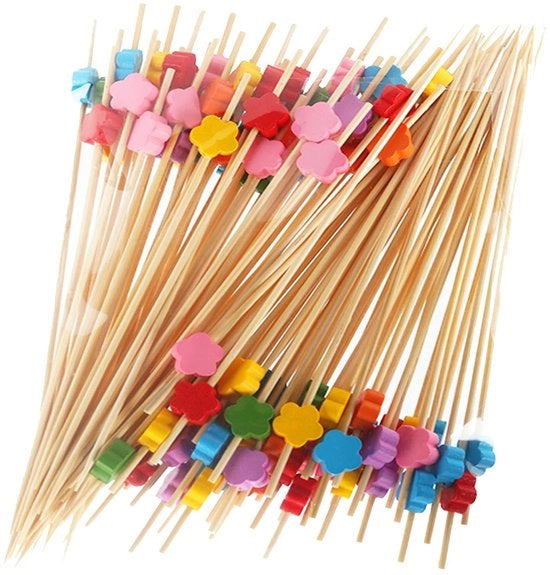 Tastini in legno da 100 pezzi - Cocktail Picks - Tastino per frutta - Bamboe - Manufatti a mano - Sicuri e ecocompatibili - Cocktail spiedini