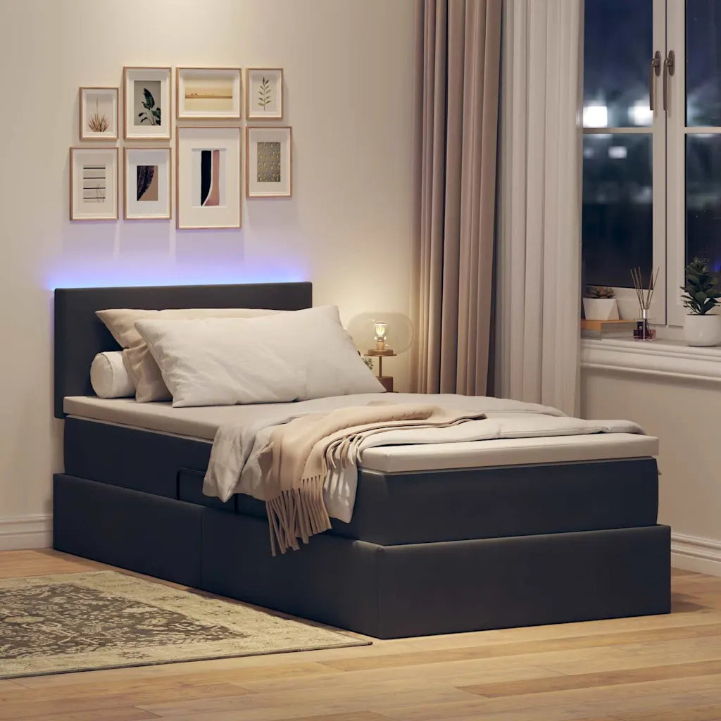 Letto con contenitore e LED Grigio scuro 90 x 200 cm Velluto