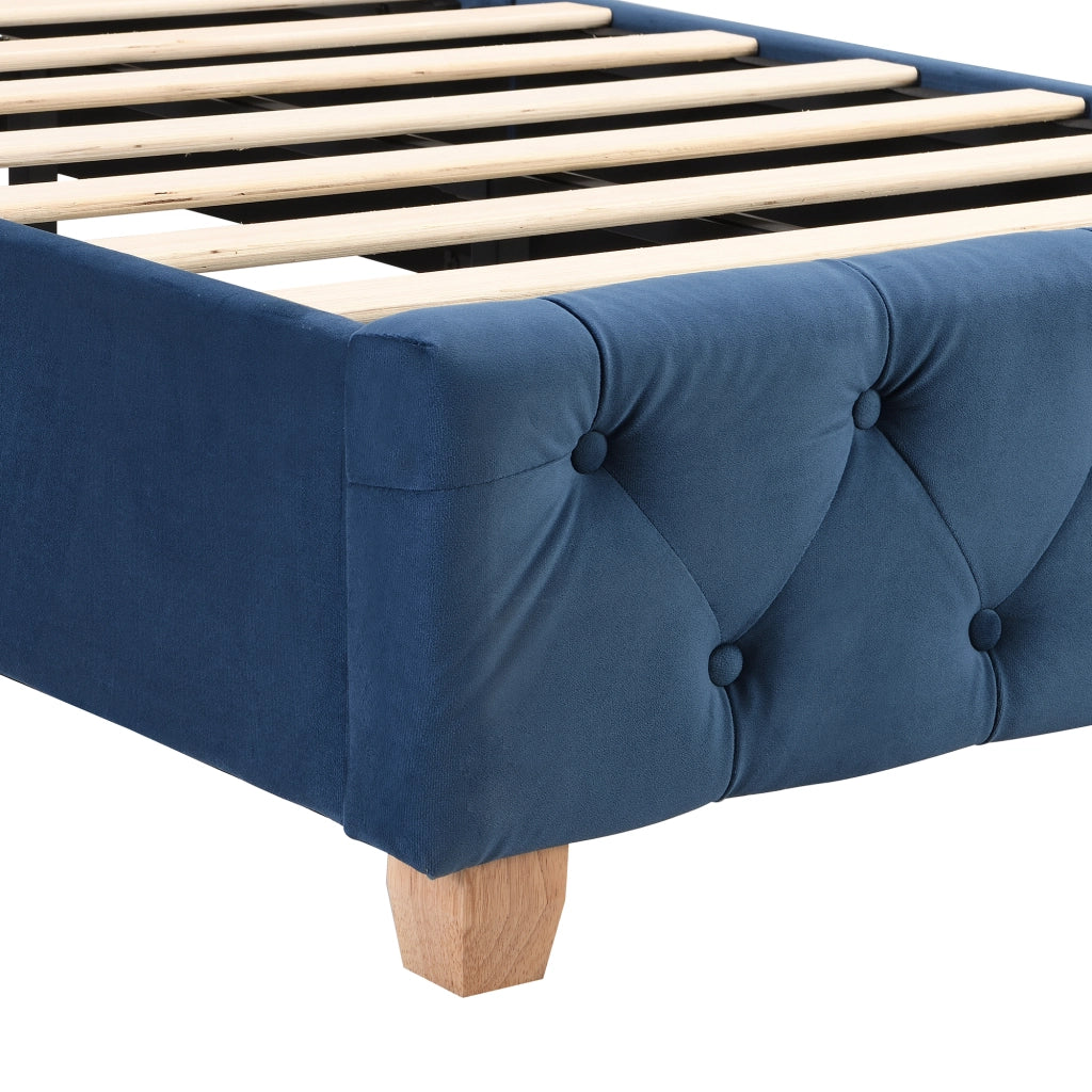 OKWISH Letto Bambino 90×200 cm, Letto Singolo con Testiera Imbottita, Borchie Decorative e Piedini in Legno, senza Materasso, Velluto, Blu