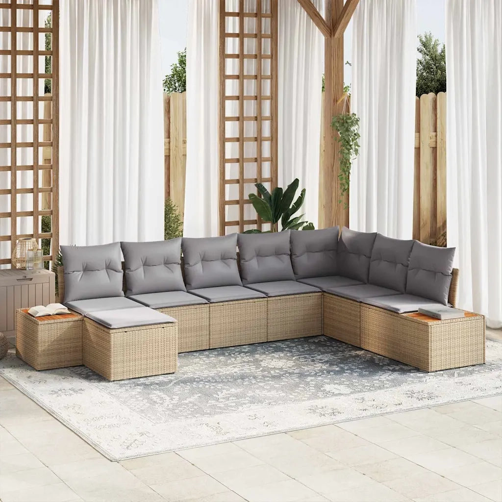 Set Divano da Giardino 9 pcs Beige e Grigio Chiaro Polyrattan 3356815