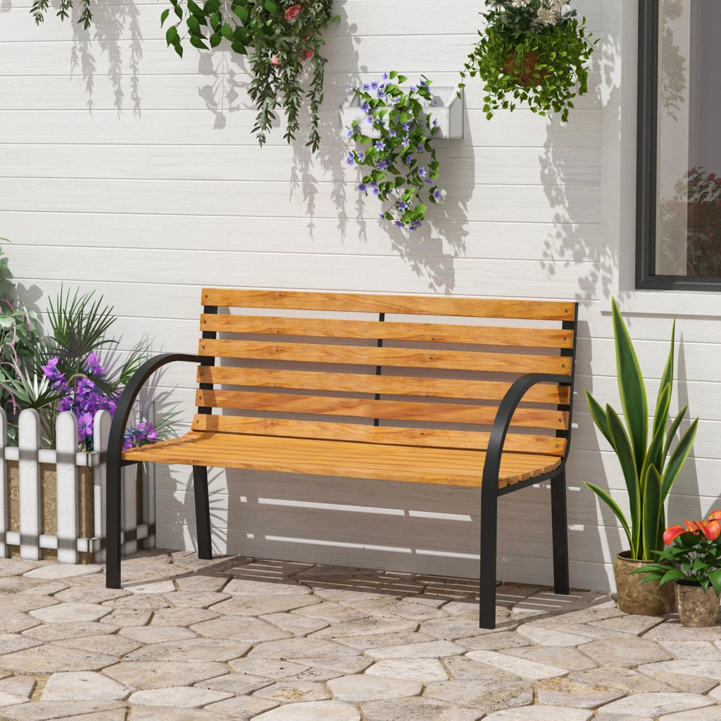 Panchina da giardino 2 posti ¨C Xylo ¨C legno naturale e acciaio nero