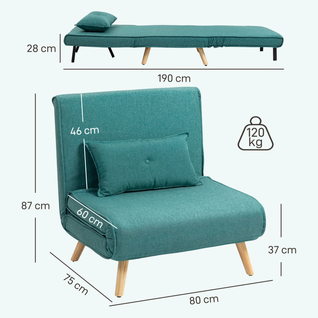 Divano letto 1 posto con schienale regolabile e cuscino ¨C Minimal ¨C verde