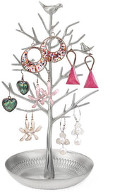Sieradenboom perimetrale con decorazione di uccelli, standard per collane, sieraden a catena, anello e orecchini, standard per bracciali da donna, sieramenti, orecchini, metallico sieramenti per ragazze e donne (argento)