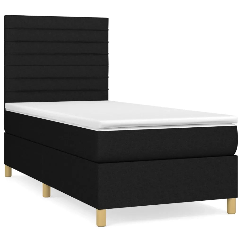 Letto singolo | Letto per adulti | Giroletto a Molle con Materasso Nero 90x200 cm in Tessuto