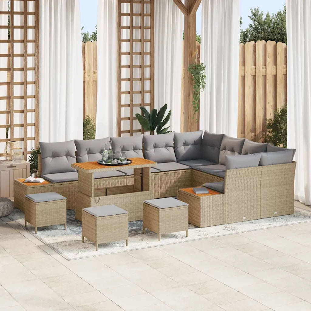 Set Divano da Giardino 13 pcs Beige polyrattan