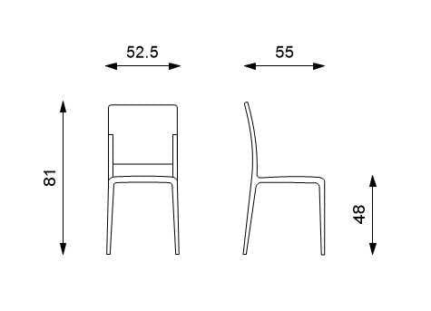 Set 4 Sedie 55x52,5xH81 cm in Polipropilene Venus Ruggine