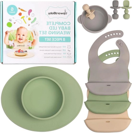 Supplotti per Lattante - Cucchiai per Autoalimentazione - 6 mesi - Piatti in Silicone per Bambini - Set di Piatti e Tazze per Primi Alimenti